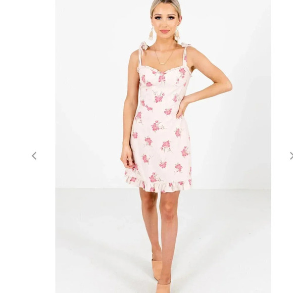 Storia Spring Fling Floral Ruffle Mini Dress Linen Rayon Size Medium - Picture 2 of 9